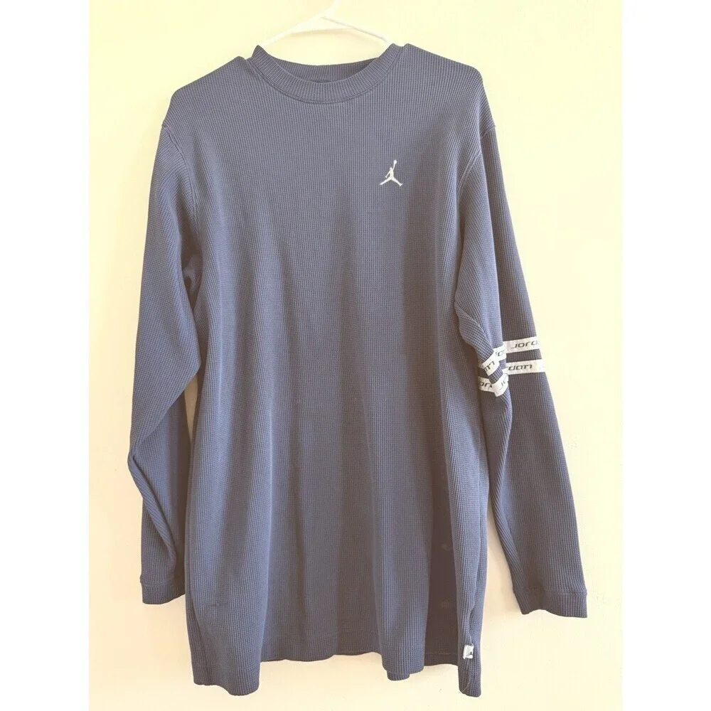 Vintage retro 90s Air Michael Jordan Long Sleeve Shirt waffle knit‎ Size L Blue